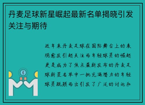 丹麦足球新星崛起最新名单揭晓引发关注与期待